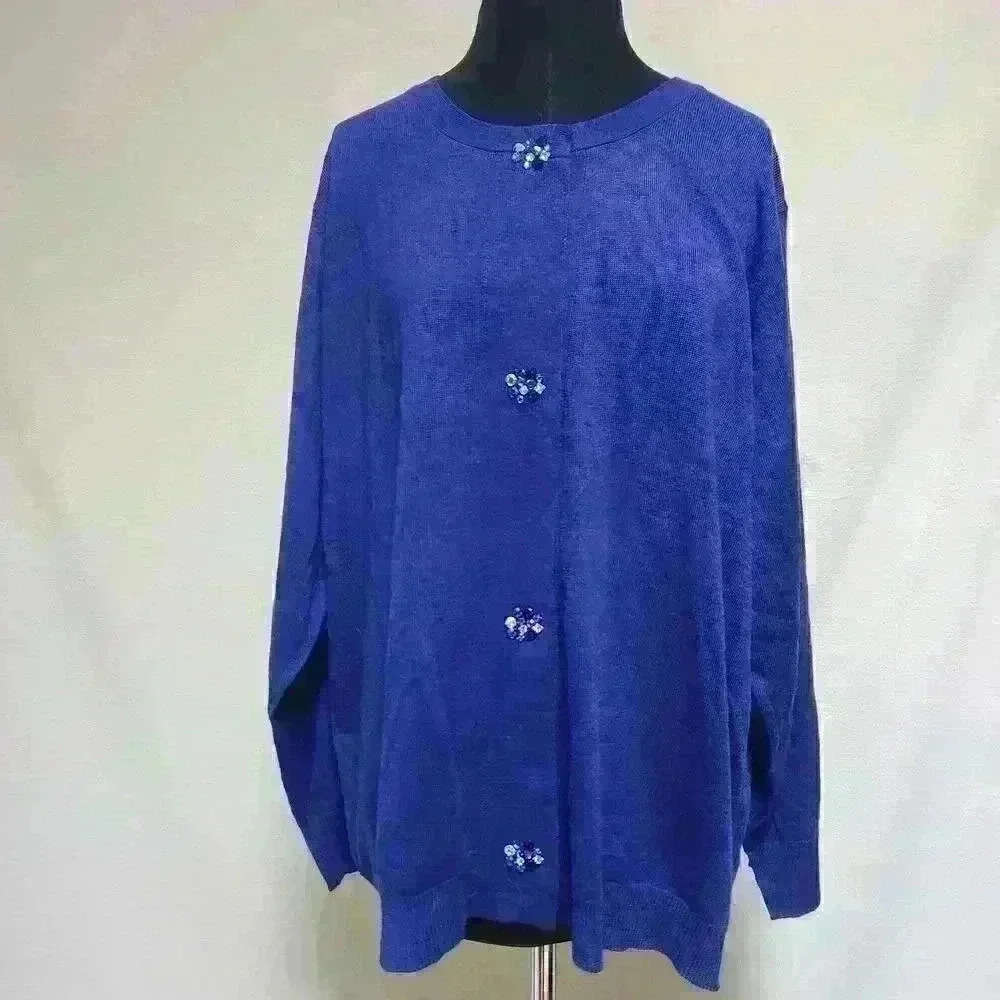 NWT Avenue Size 22/24 Chic‎ Royal Blue Tunic Sweater Jewel Snaps Raglan Sleeves